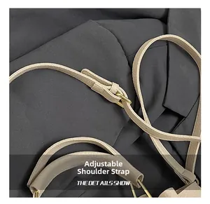 Detail of adjustable litchi leather strap with premium gold metal buckle for bucket bag