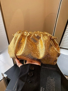 Women Metallic Pleated Cloud Bag Fashion Snake Pattern Embossed PU Leather Crossbody Bag Clutch Evening Bag For Party Daily
