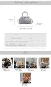 Size guide for PU Boston bag showing dimensions 24x14x10cm and five color options