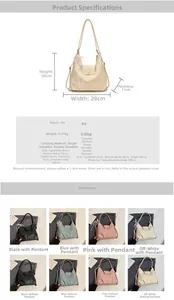 Size chart showing large capacity tote bag dimensions 30x28x11cm with PU material specs