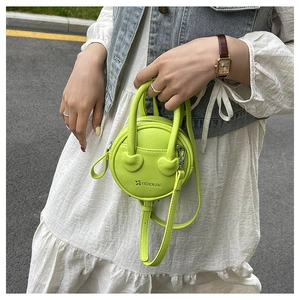 Mini sac à main rond vert citron avec motif litchi et emblème d'étoile pour femmes