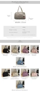 Detailed size chart for a large capacity canvas tote bag showing dimensions and specifications