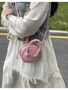 Mini Sac à Main Rond pour Femmes en Cuir PU Texture Litchi Design de Coeur Petit Sac Bandoulière Sac à Épaule Rond Mode