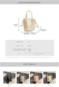 Detailed size specifications and color comparison for PU leather bucket bag styles