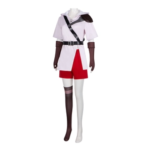Cosplay kostuumset met roze shirt met capuchon, rode shorts, riem en handschoenen