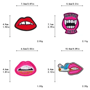 Tableau des tailles montrant les dimensions et le poids de quatre écussons lèvres