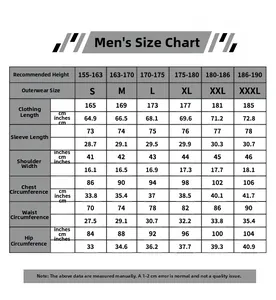 Detailed size chart for Men's Cool Runnings bobsled team cosplay suit jumpsuit