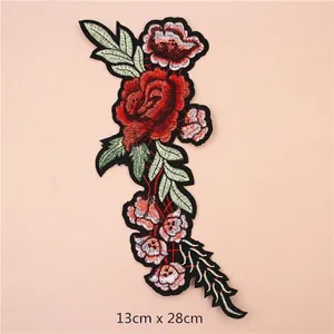 Rose floral embroidered patch for DIY clothing, 13x28cm elegant flower design