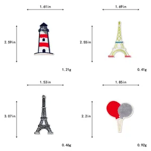 Detaillierte Größentabelle für Eiffelturm- und Ballon-Stickpatches für DIY-Projekte