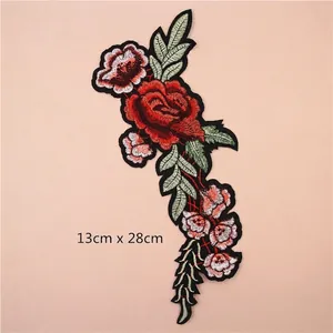 Fashionable red rose floral embroidery patch for DIY clothing and bags size 13cm x 28cm