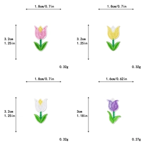 Details zu Tulpen-Stickaufnähern mit Maßen und Gewicht für DIY-Zubehör und Deko