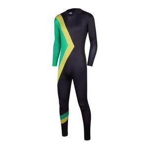 Jamaica bobsled cosplay bodysuit with black green yellow geometric pattern spandex