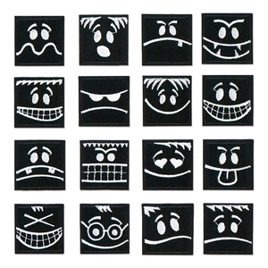 Square Black Embroidery Patches Funny Expressions DIY Clothing Decoration Minimalist Iron On Sew On Embroidered Appliques