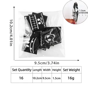 Set of 16 creative black square embroidered patches with funny face designs for DIY clothing