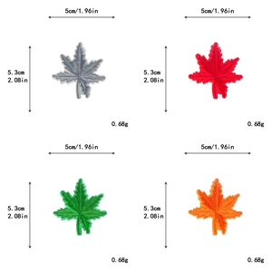 Detailed size view of 5.3cm x 5cm colorful maple leaf embroidery patches for DIY clothing