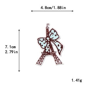 Eiffelturm Stickerei Aufnäher mit blauer Schleife 4,8x7,1cm für DIY Kleidung Deko