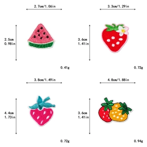 Dimensioni e peso dettagliati delle toppe ricamate fragola e anguria per il fai-da-te