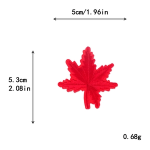Red maple leaf embroidery patch with 5.3cm length for DIY clothing and bag accessories