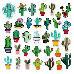 Parches de Bordado de Cactus DIY Insignias Decorativas de Tela Para Ropa Bolsos Sombreros Zapatos Apliques de Suculentas