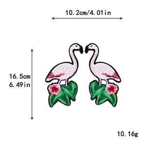 Pink flamingo embroidered iron-on patches with floral green leaves for DIY clothing