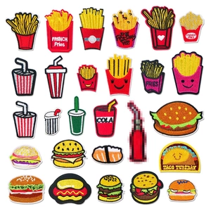 Écusson de Broderie Thème Fast Food Burger Frites Cola Sushi Hot Dog DIY Tissu Décoration Écussons pour Vêtements Coque de Téléphone