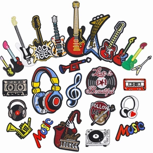 Musical Instrument Embroidery Patches Set Music Note Guitar Headphones Saxophone Cassette Iron On Patches For Clothing DIY Decoration Accessories