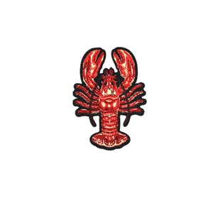 Detailed red lobster embroidery patch with black edges for DIY clothing decoration