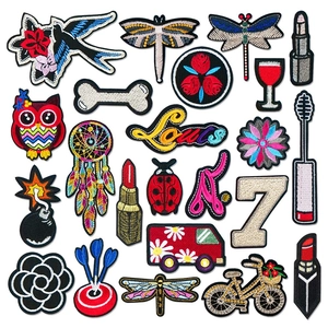Computer Embroidered Patches For Clothing DIY Decoration Cartoon Animal Flower Lipstick Iron On Applique For Bags Shoes Hats