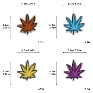 Tabla de tallas detallada para parches bordados con medidas de 5,2 cm de ancho y 5,3 cm alto