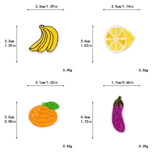 Specifiche delle dimensioni per toppe ricamate a forma di banana, limone e arancia