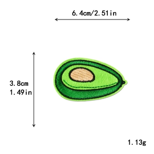 Toppa ricamata avocado per vestiti fai da te con misure di taglia 6.4x3.8cm