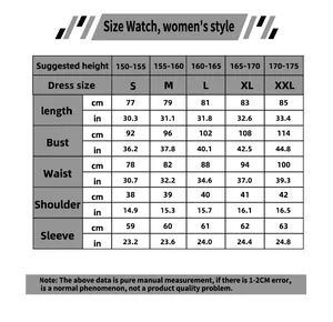 Größentabelle für Weihnachts-Cosplay-Kleid mit Maßen in cm und Zoll für S-XXL