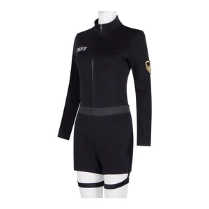 Schwarzer Polizei-Cosplay-Body für Damen mit langen Ärmeln und Logodruck