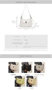 Detailed size guide and color options for the minimalist faux leather hobo shoulder bag