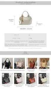 Detailed size chart for embossed PU bucket bag with dimensions and carrying options