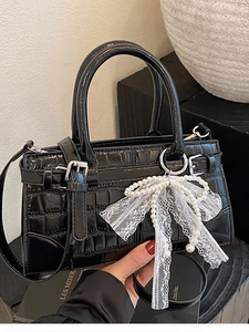 Sac À Bandoulière Seau En Cuir PU Motif Crocodile Pour Femmes Mode Nœud Papillon Künstliche Perle Dentelle Petit Sac À Main Quotidien