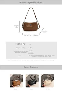 Detailed view of the vintage PU leather shoulder bag with dimensions and metal lock
