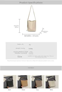 Detailed size chart and specifications for vintage PU leather bucket bag with dimensions