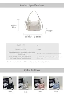 Tableau des tailles et quatre options de couleurs pour le grand sac fourre-tout