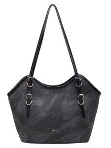 Charcoal grey vintage tote bag with four silver rings and matte finish texture
