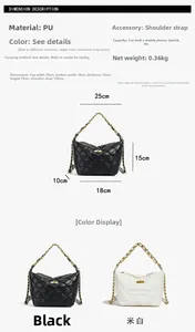 Dimensions du sac fourre-tout matelassé en cuir PU avec bandoulière chaîne et spécifications