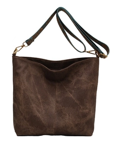Grand sac cabas marron vintage avec large bandoulière rétro et finitions en bronze