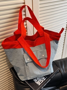 Fashion Large Capacity Contrast Color Tote Bag Women Nylon Lightweight Shoulder Bag Casual Commuter Handbag Student Bag