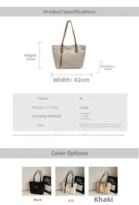 Detailed dimensions and color display of large canvas tote bag with 42cm width measurements