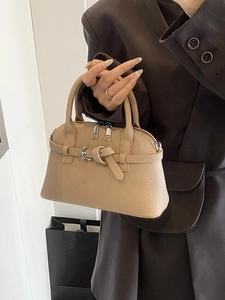 Women Litchi Pattern PU Leather Shoulder Bag Casual Shell Handbag Double Zipper Adjustable Strap Fashion Crossbody Bag
