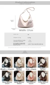 Detailed size chart for minimalist PU leather tote bag showing dimensions and four colors
