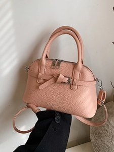 Pink lychee texture leather handbag with adjustable strap for casual commute fashion