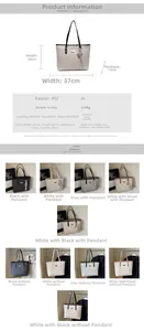 Size chart showing large capacity tote bag dimensions 37x26x12cm with five color options