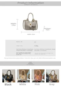 Detailed size specifications and color variants for the minimalist PU leather bucket bag