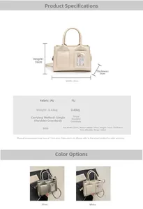 Detailed size chart and specifications for the minimalist PU leather bucket handbag